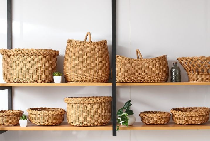 Rattan basket 籐編み かご バスケット かご 約 18L ラタン バンブー
