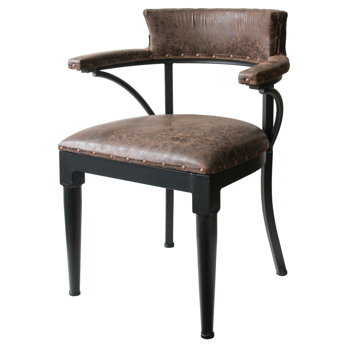 革製チェアー チェア 座面高50cm レザー調 ヴィンテージ加工 スタッズ 肘掛け