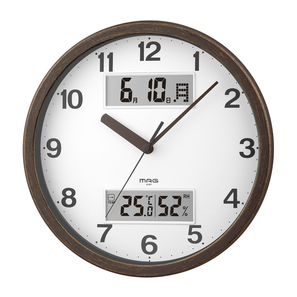 掛け時計 MAG ダブルポイント 連続秒針 カレンダー付き 温湿度計付き