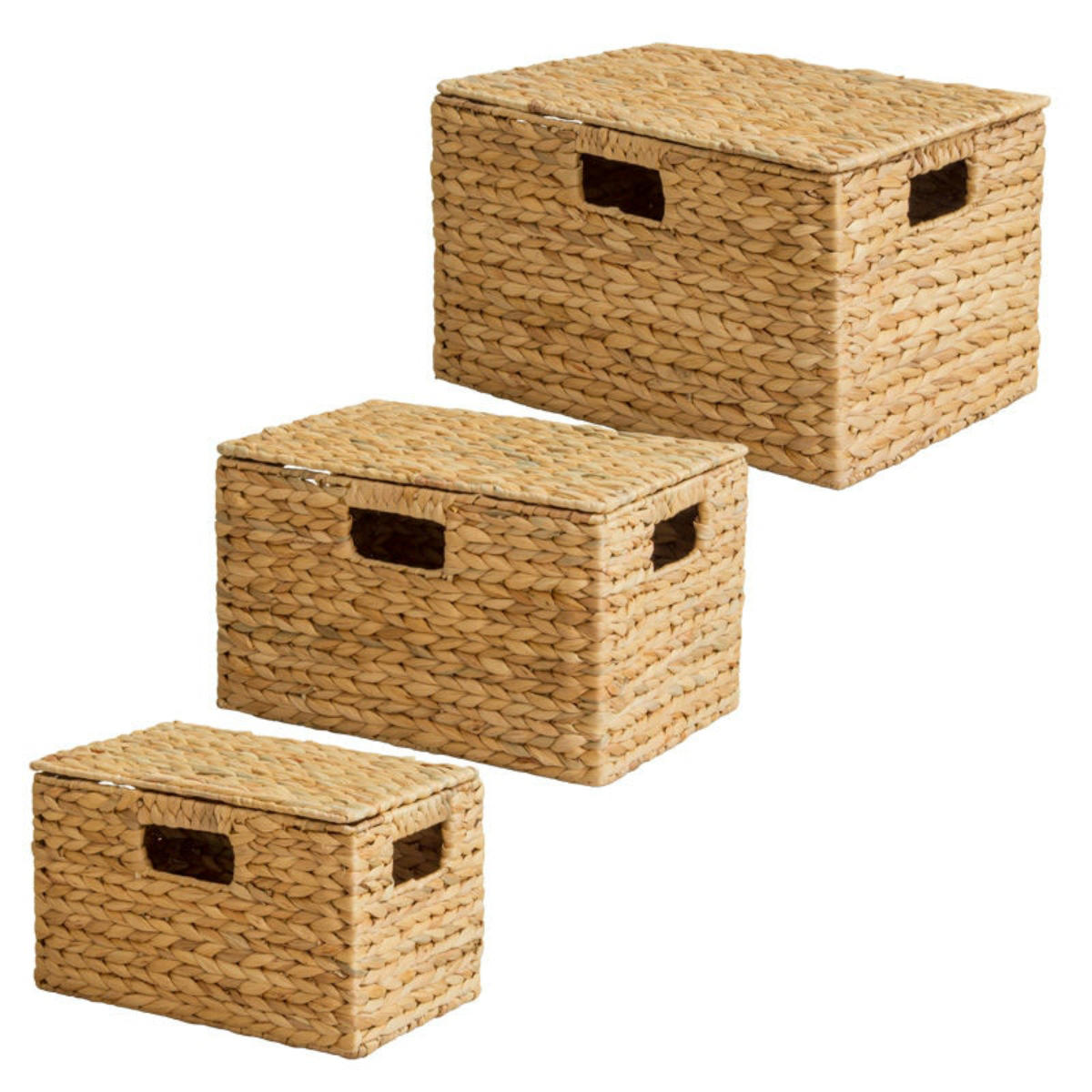 天然素材 バスケット フタ付き スクエア S M L 3個組 ウォーター