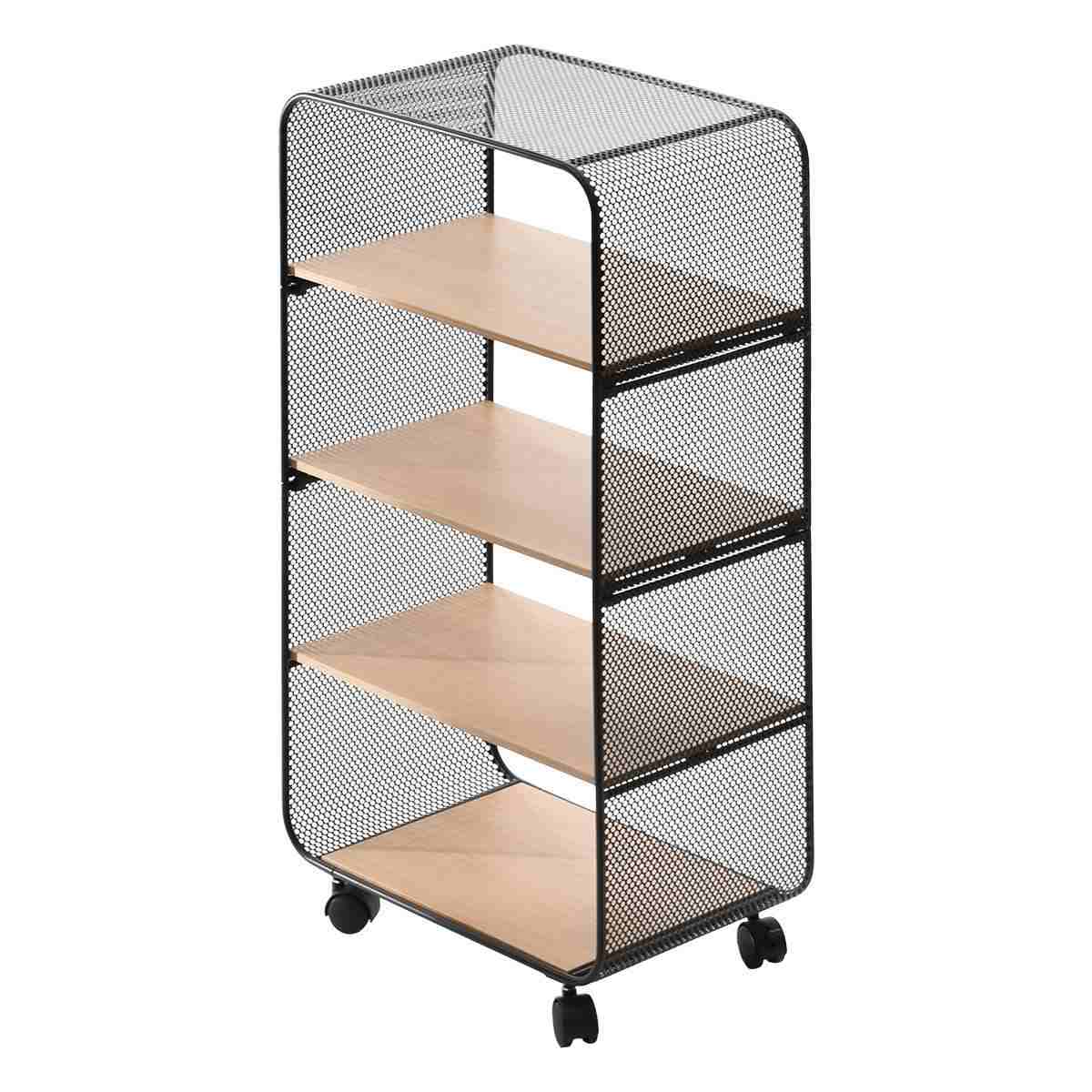 オープンラック 幅44cm 4段 木目調 キャスター付き 収納棚 シェルフ