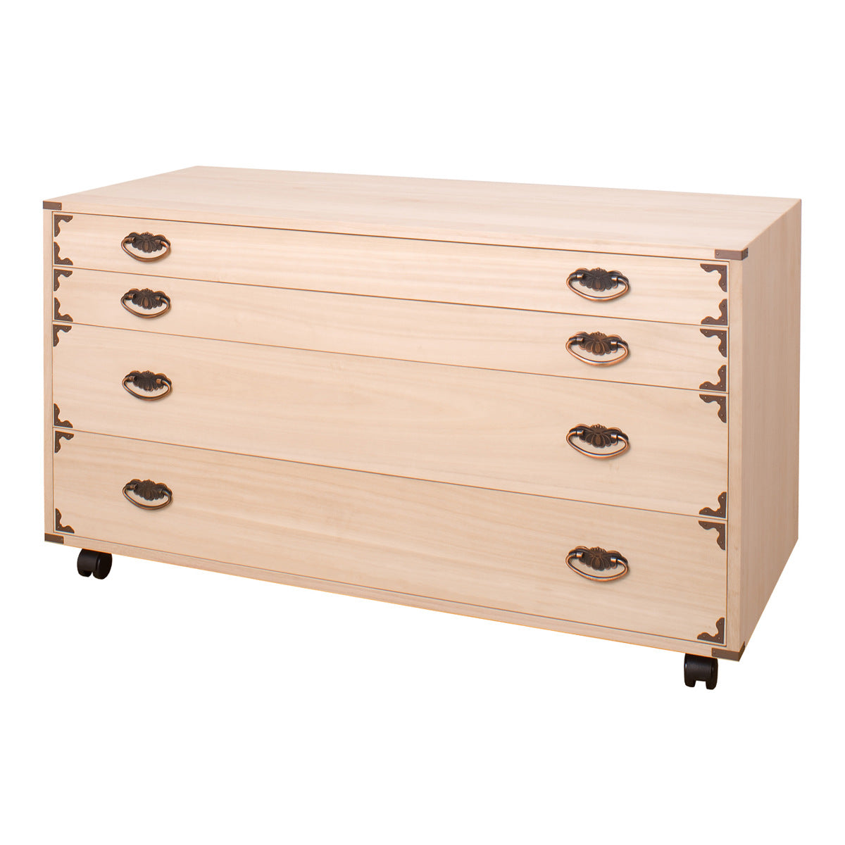 桐チェスト 幅99.5cm 4段 隅金具 キャスター付 – ハウジー