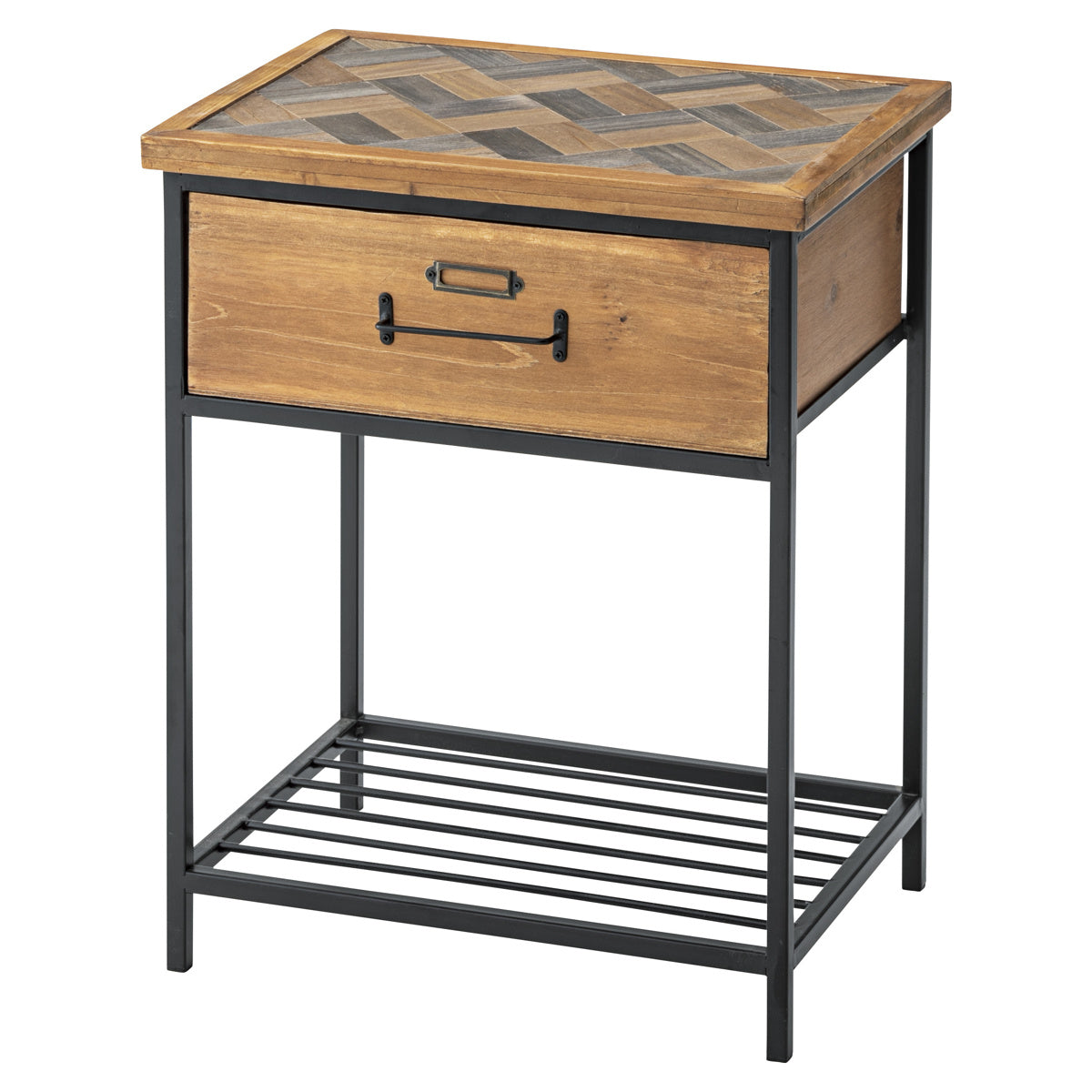 木製 サイドチェスト 引き出し付き ヘリンボーン柄 幅40 奥行30 カフェ