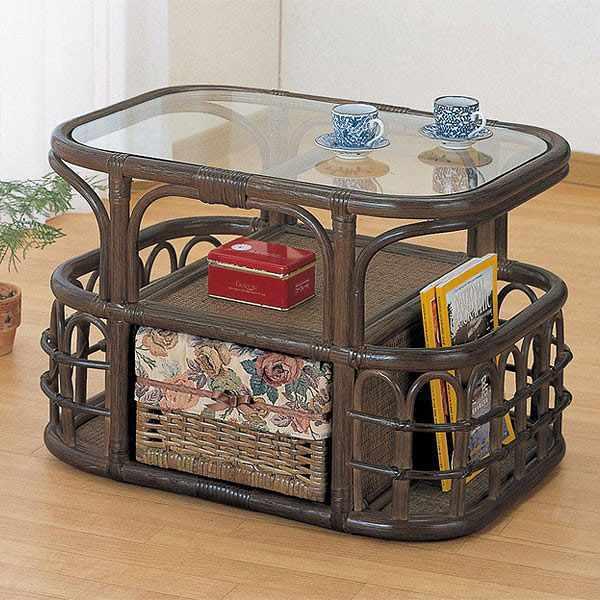 籐 収納付 ローテーブル ガラス天板 幅65cm – ハウジー