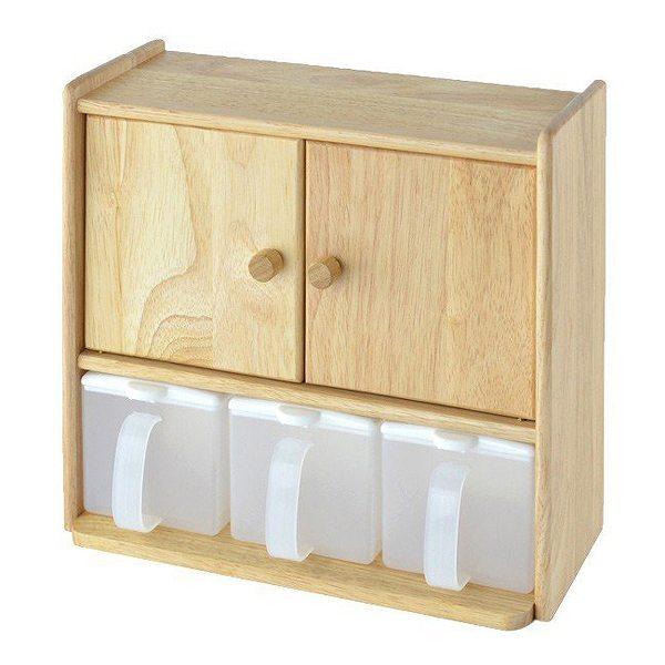 キッチン収納スパイスラックキッチンキャビネット調味料ストッカー3個付き木製