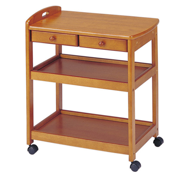 キッチンワゴン幅62.5cmキャスター付木製ワゴン引出し2杯