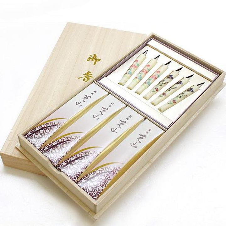 ローソク線香セット銘香芝山桐箱絵ろうそく