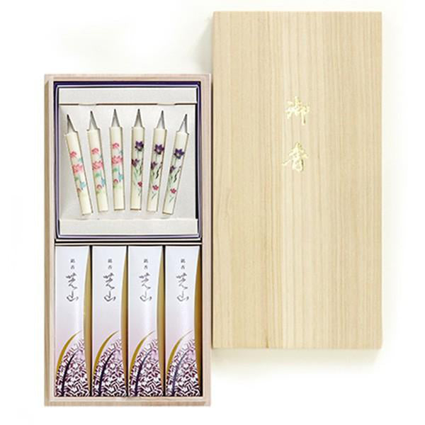 ローソク線香セット銘香芝山桐箱絵ろうそく