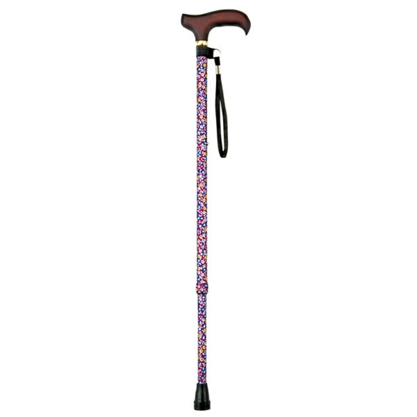 杖伸縮軽量女性おしゃれステッキ花柄アルミ製赤