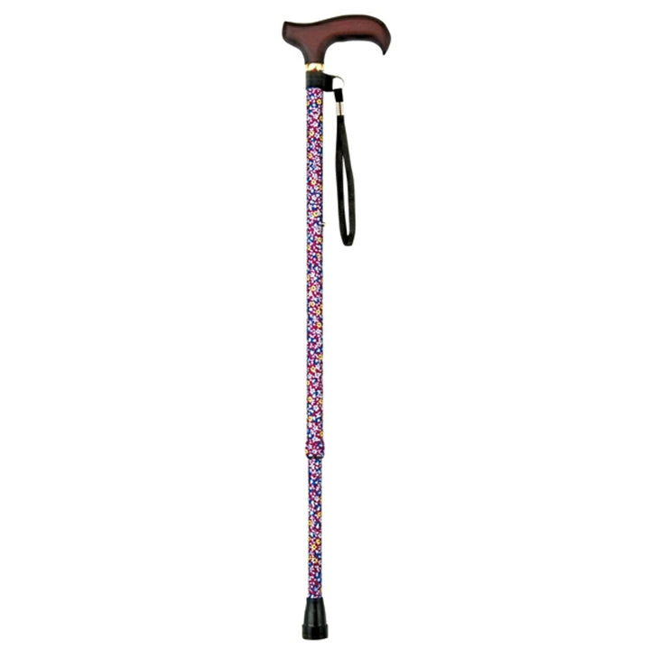 杖伸縮軽量女性おしゃれステッキ花柄アルミ製赤