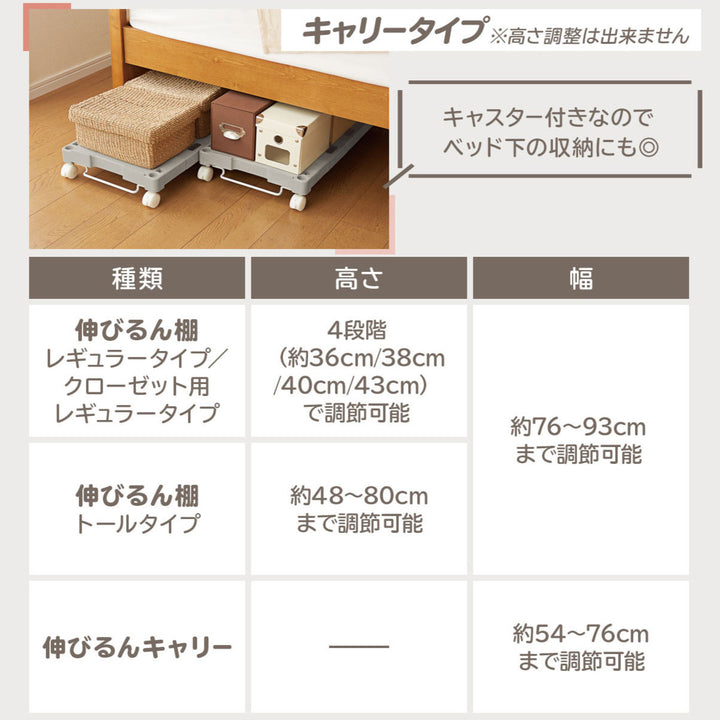 クローゼット整理棚2台入り幅76～93×奥行25×高さ36・38・40・43cmピタッ！と伸びるん棚