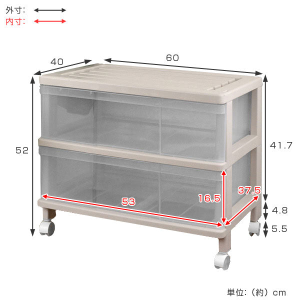 収納棚　収納ケース　二段 収納ケース ハンガーイン収納ケース ワイド 2段 引き出し キャスター
