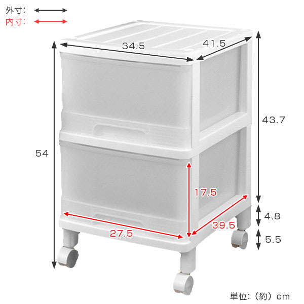 収納ケースハンガーイン収納ケース2段引き出しキャスター付きホワイトプラスチック