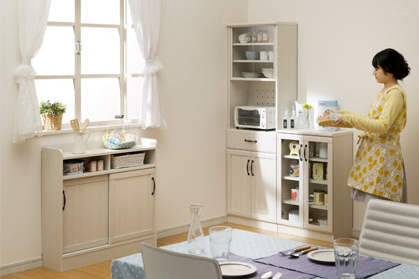 薄型キャビネット 幅56.3cm カウンター下収納 引戸 フレンチカントリー