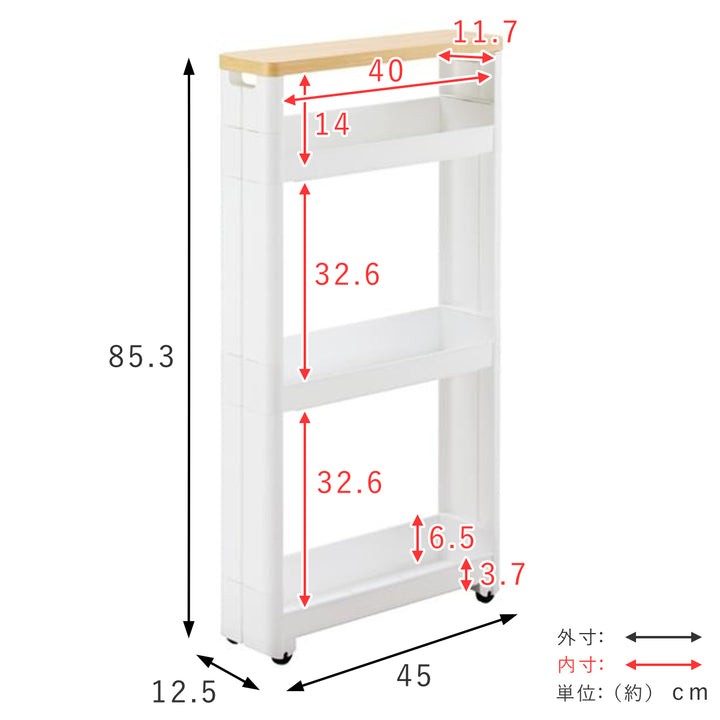 キッチンワゴンスマートワゴンFitW45幅12.5cm奥行45cm4段