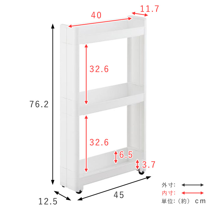 キッチンワゴンスマートワゴンFitW125幅12.5cm奥行45cm3段