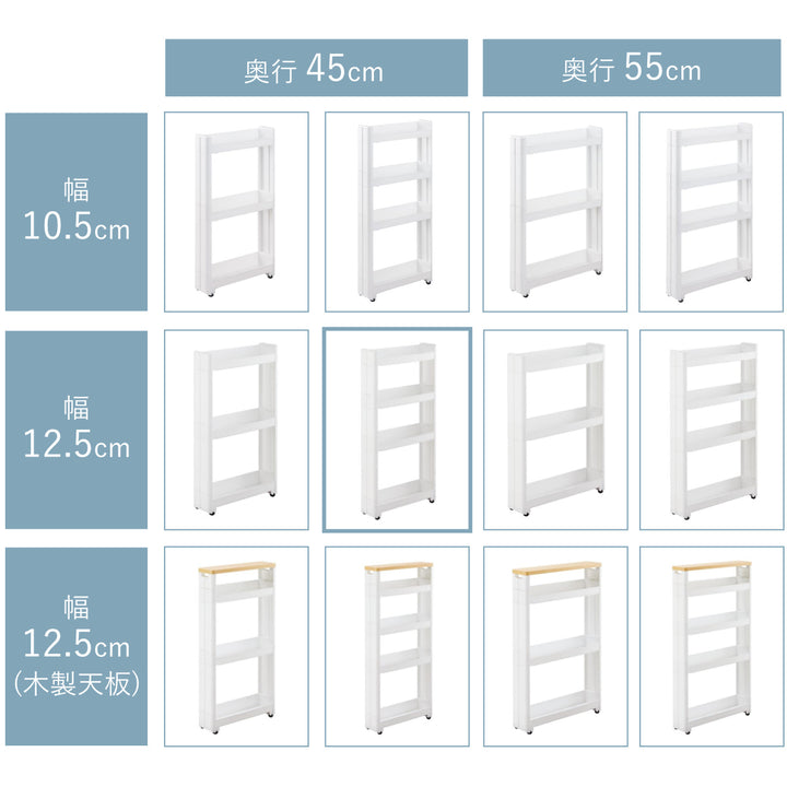 キッチンワゴンスマートワゴンFitW125幅12.5cm奥行45cm4段