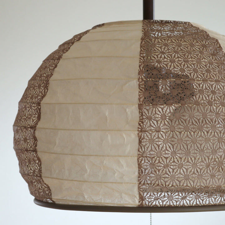 ペンダントライト3灯雲龍ベージュ×麻葉唐茶美濃和紙日本製