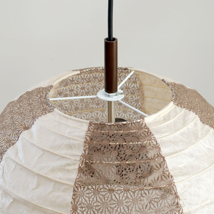 ペンダントライト3灯雲龍ベージュ×麻葉唐茶美濃和紙日本製