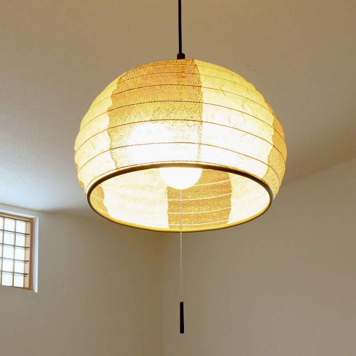 ペンダントライト3灯雲龍ベージュ×麻葉唐茶美濃和紙日本製