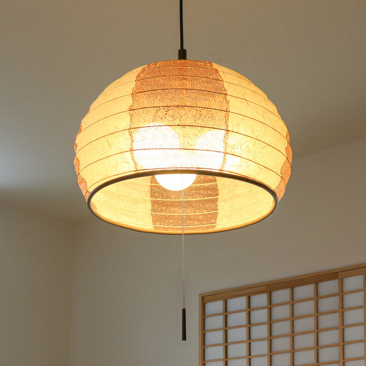 ペンダントライト3灯雲龍ベージュ×麻葉唐茶美濃和紙日本製