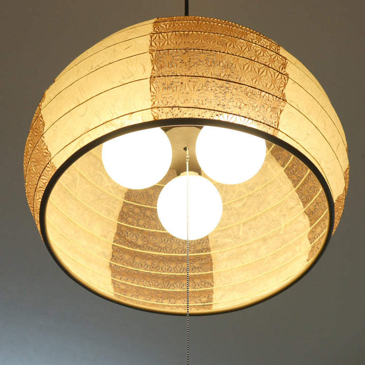 ペンダントライト3灯雲龍ベージュ×麻葉唐茶美濃和紙日本製