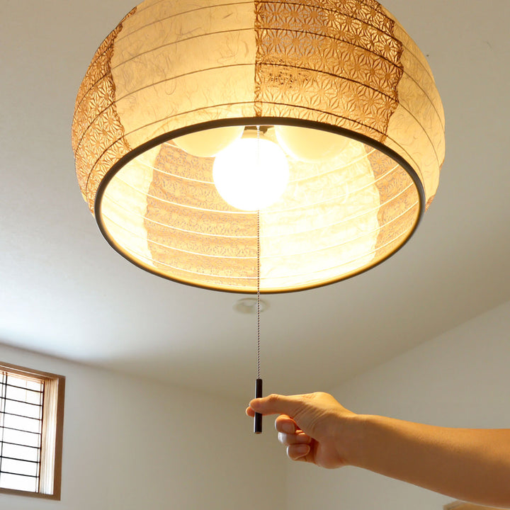 ペンダントライト3灯雲龍ベージュ×麻葉唐茶美濃和紙日本製