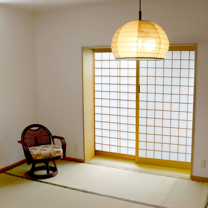 ペンダントライト3灯雲龍ベージュ×麻葉唐茶美濃和紙日本製