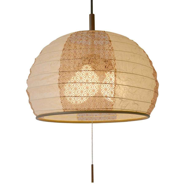 ペンダントライト3灯雲龍ベージュ×麻葉唐茶美濃和紙日本製