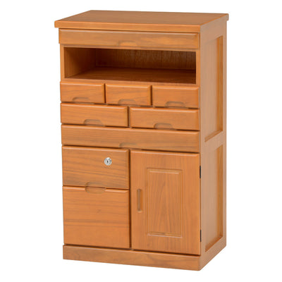 FAX台 電話台 幅48cm 多段引出し 鍵付き 天然木 完成品