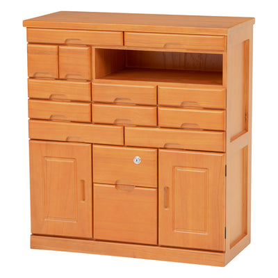 FAX台 電話台 幅70cm 多段引出し 鍵付き 天然木 完成品