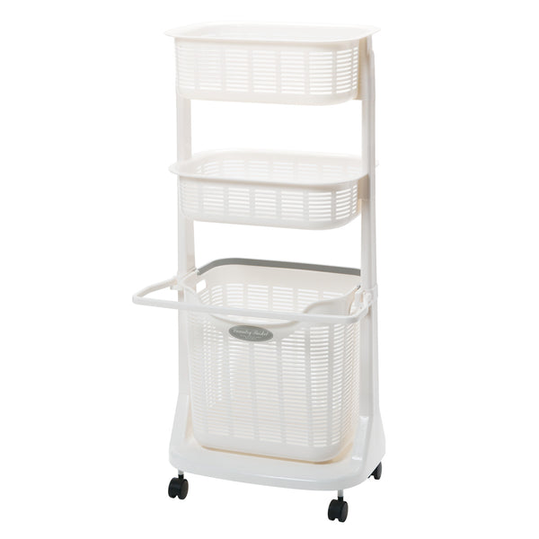 ランドリーバスケットバスマット干し付き3段洗濯かご