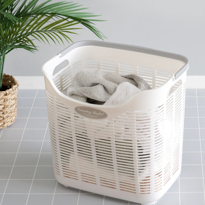 ランドリーバスケットポケット付き3段洗濯かご