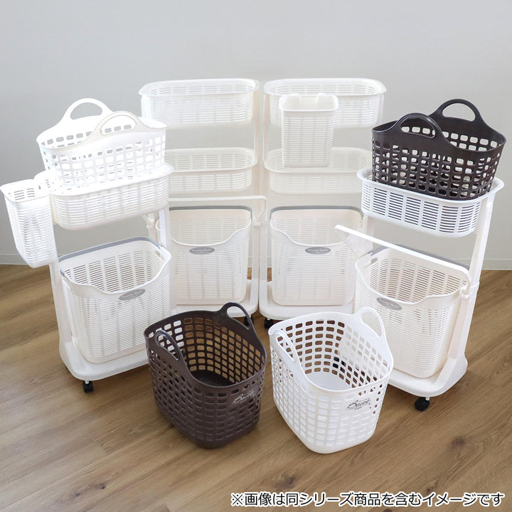 ランドリーバスケットポケット付き3段洗濯かご
