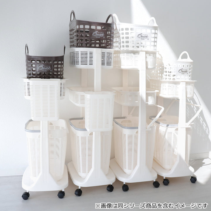 ランドリーバスケットポケット付き3段洗濯かご