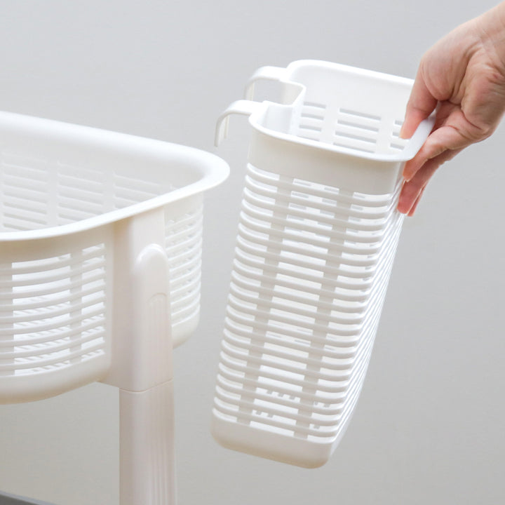 ランドリーバスケットポケット付き3段洗濯かご