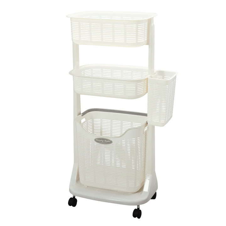 ランドリーバスケットポケット付き3段洗濯かご