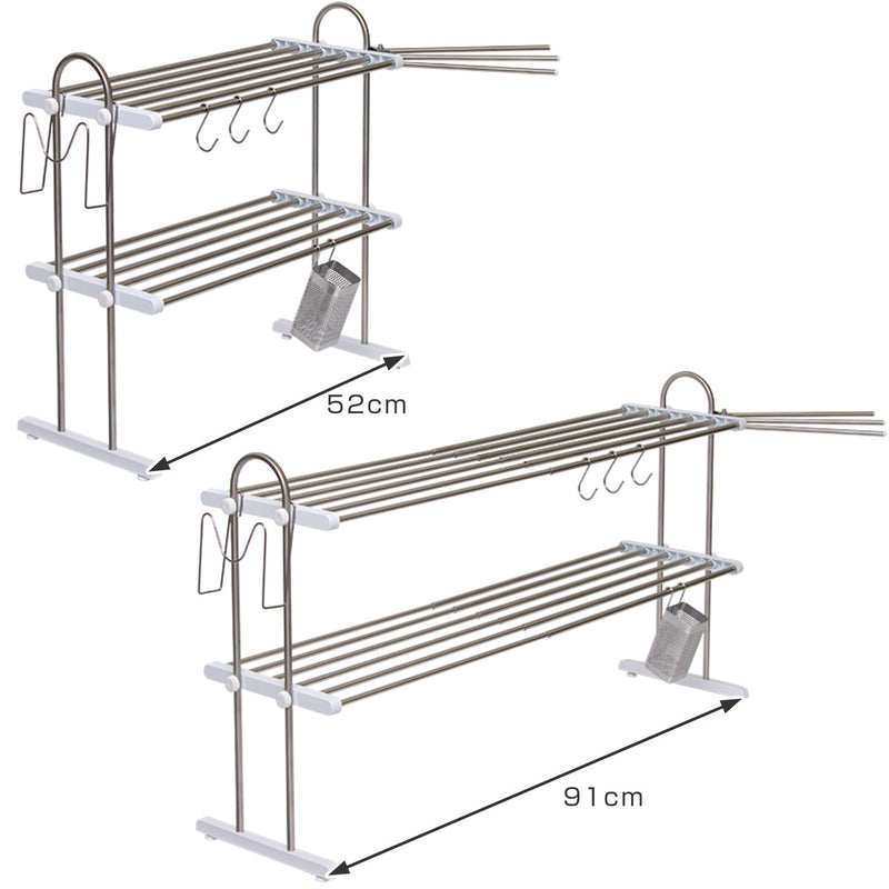 水切りラック2段伸縮式幅52～91cmステンレスアクセサリーセット組立式