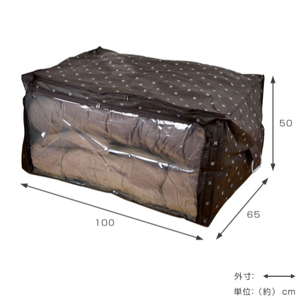 布団収納袋幅100×奥行65×高さ50cmブランハンドル付ふとん袋透明窓付き