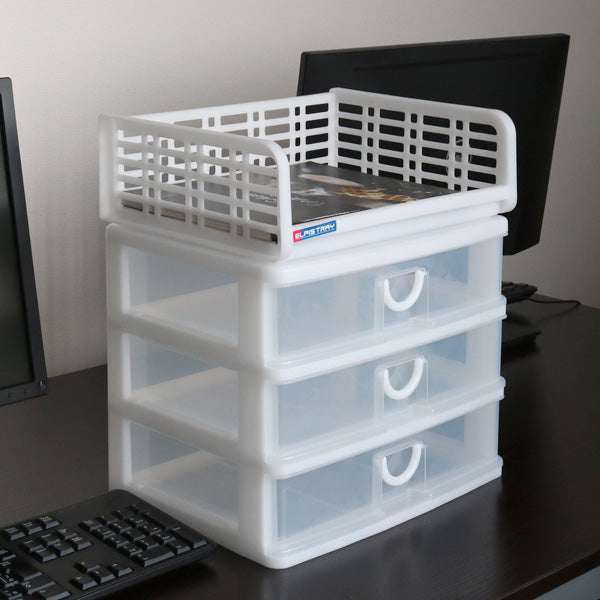 レターケース幅34.5×奥行25.5×高さ27.8cmA4横3段浅型収納ケース