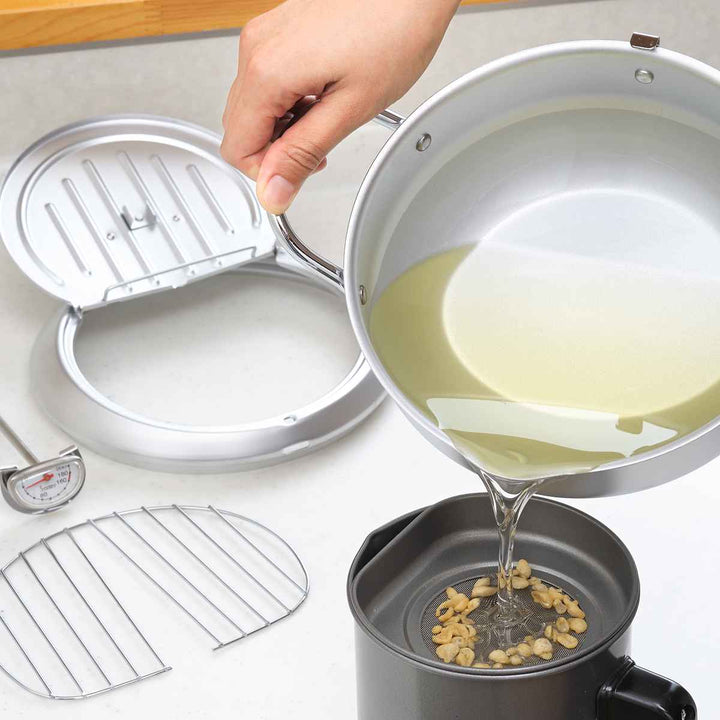 天ぷら鍋20cmIH対応味楽亭鉄製温度計付きフタ付き