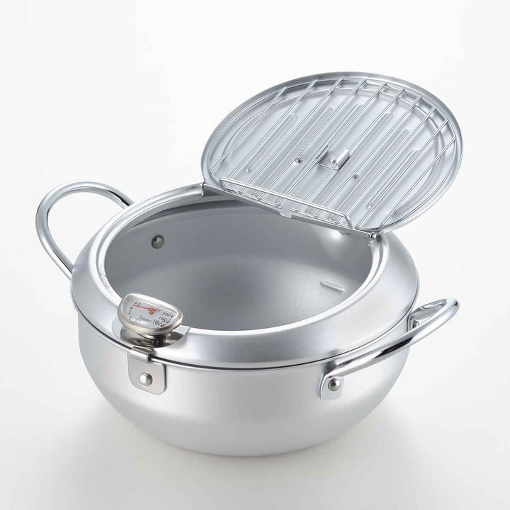 天ぷら鍋20cmIH対応味楽亭鉄製温度計付きフタ付き