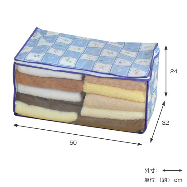 衣類収納袋幅50×奥行32×高さ24cmビオラ透明窓付き衣類整理袋花柄
