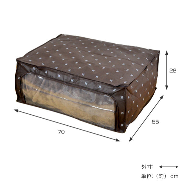 布団収納袋毛布・タオルケット収納ケース幅70×奥行55×高さ28cmブラン透明窓付き