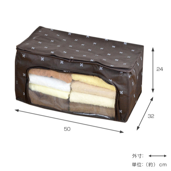 衣類収納袋タオル収納ケース幅50×奥行32×高さ24cmブラン透明窓付き