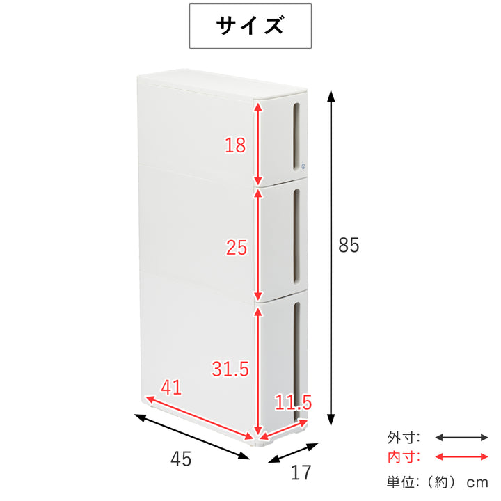 隙間収納ストランティドロアーB3段17cmプラスチック製コロ付き完成品