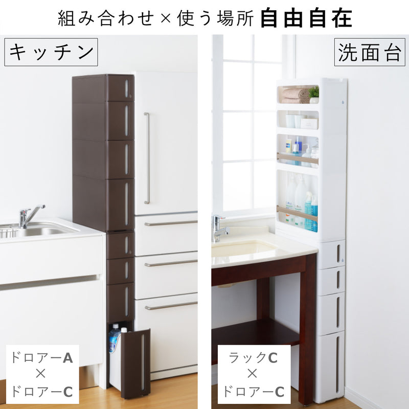 隙間収納ストランティドロアーC4段17cmプラスチック製コロ付き完成品