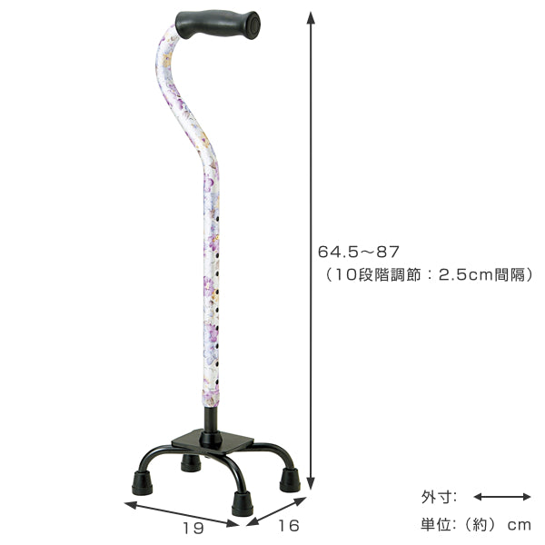 杖4点杖白花柄軽量多点杖ステッキ介護プレゼント自立式