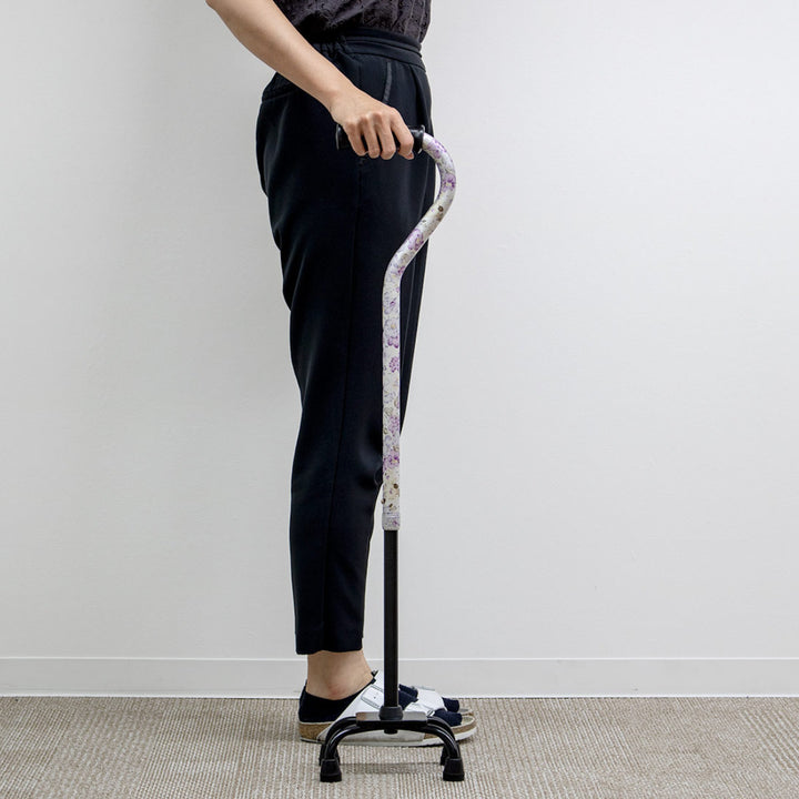 杖4点杖白花柄軽量多点杖ステッキ介護プレゼント自立式