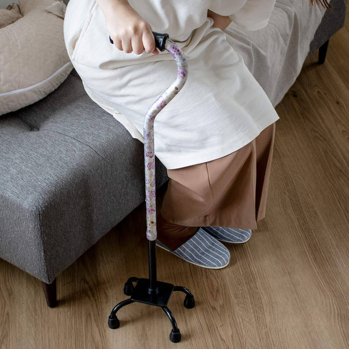 杖4点杖白花柄軽量多点杖ステッキ介護プレゼント自立式